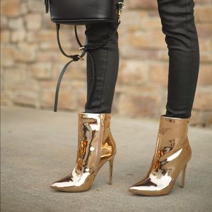 Rose Gold metallic ankle boots booties
